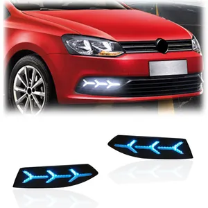 Gobison 3 cores luz diurna com sinal de volta amarelo e luz noturna azul para Volkswagen VW POLO luz de nevoeiro