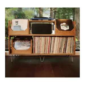 Popular Home Furniture The Irving Turntable Station Record Player Holder Bookshelf Style Vinyl Record Storage