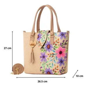 Bolso Cosmético Organizador de Maquillaje Fana Darcy para Dama de Yute Suave y PVC con Patrón de Hilo Caramelo Impreso y Cierre de Cremallera - Product Image 4