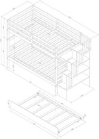 BOVZA Lit superposé jumeau avec escalier et lit gigogne jumeau, lits superposés en bois avec rangement pour escaliers
