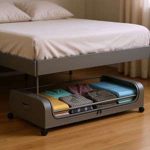 Organizador de Almacenamiento Debajo de la Cama, Contenedor Metálico con Ruedas, Gris, Rectangular, Moderno, Plegable, para Ahorrar Espacio en el Dormitorio, Armario o Residencia Estudiantil - Product Image 2