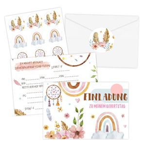 Cartes d'invitation d'anniversaire, design floral arc-en-ciel, finition mate, invitations en papier personnalisables pour la décoration de fête - Product Image 1