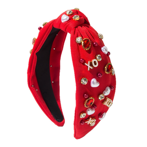 Elegante Fascia per Capelli Rossa e <span class=keywords><strong>Rosa</strong></span> da Donna con Cuore XO, Perle e Diamanti, Dolce Cerchietto per San Valentino, Accessorio per Capelli Stile Barocco - Product Image 5