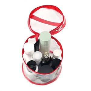 Waterproof Custom Travel PVC Transparent <b>Toiletry</b> Round Organizer Pouch <b>Clear</b> Women Cosmetic Makeup <b>Bag</b> with Zipper and Handle - Product Image 2