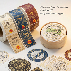 Etiqueta Impermeable Personalizada para Queso, Adhesivo Resistente a la Cadena de Frío para Embalaje de Queso <span class=keywords><strong>Camembert</strong></span> Artesanal y Botellas de Leche - Product Image 1
