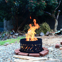 Brasero rond en métal portable pour le camping en plein air, pour jardin, feu de joie, fête, chauffage extérieur avec fonction de combustion du bois