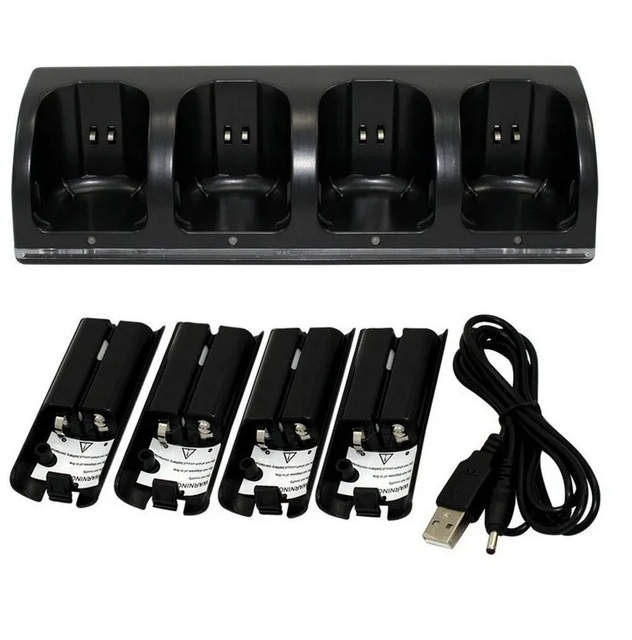 W-331 4 Port Remote Controller Charging Dock Station + 4pcs 2800mAh Rechargeable Batteries for Nintendo Wii Gamepad Battery Kit