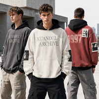 Sweat-shirt polaire pour homme, style urbain vintage, délavé à l'acide, imprimé DTG, à épaules tombantes, coupe carrée et courte, avec appliqué, patchwork et broderie