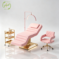 Ensemble de mobilier de salon de beauté noir et or de luxe, lit de massage électrique à 3 moteurs, lit cosmétique réglable pour les cils et le visage avec lampe
