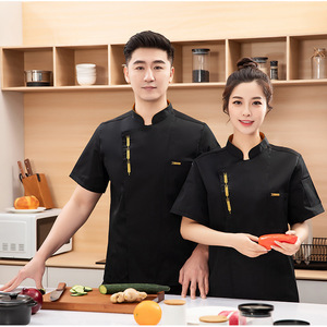 Chef Uniform Black Short Sleeve Polyester Work Clothes For Restaurant Kitchen Men Women Stain Resistant - Product Image 1