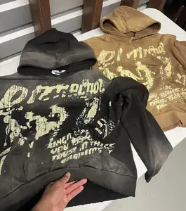 Vintage yıkanmış hoodies dtg baskı sıkıntılı hoodie üretici nefes özelleştirilmiş OEM bez