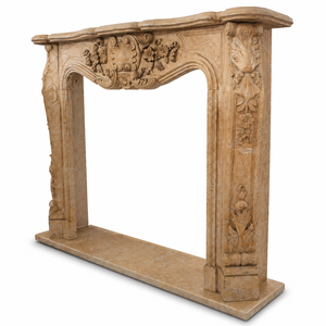Traditional Marble <b>Fireplace</b> Mantel With Ornate Carving Classic Cream Beige Marble Stone Indoor Wood Burning Hearth For Dining R - Product Image 2