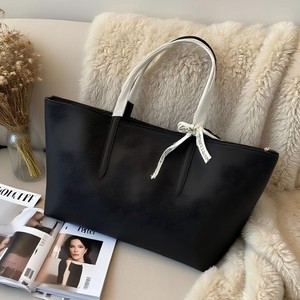 Women's Large Capacity Tote <b>Bag</b> <b>Black</b> Solid Color Zipper Closure Everyday Commuter <b>Bag</b> Waterproof Design - Product Image 1