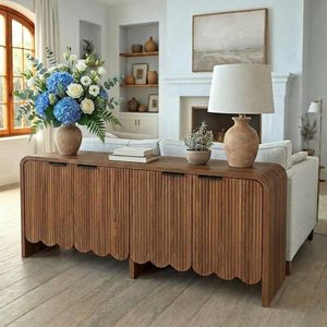 <span class=keywords><strong>Buffet</strong></span> à 4 portes cannelées de 59 pouces avec étagères réglables, panneau en bois épaissi anti-basculement - Salon/Salle à manger/<span class=keywords><strong>Cuisine</strong></span>/Entrée - Product Image 4