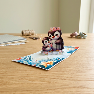 Carte pop-up pingouin artisanale en papier fleuri pour la Fête des Mères et la Saint-Valentin, cadeaux d'amour du Vietnam, les plus vendus et très tendance - Product Image 6