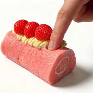 Fidget Squishy en silicone TPE 10 cm en forme de fraise pour gâteau roulé, jouet alimentaire anti-stress pour adultes et enfants, pour la maison et le bureau, solide, sans liquide - Product Image 2