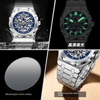 Montre Binbang pour homme, entièrement automatique, mécanique, tourbillon, squelette, acier inoxydable, résistante à l'eau 30M, design ajouré
