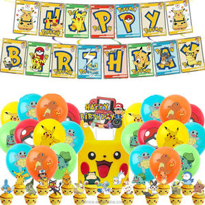 Nice <strong>Pokemoned</strong> Cartoon Children Custom Banner Wholesale Kid Birthday PikachuTheme Disposable <strong>Decoration</strong> Kit Set - Product Image 1