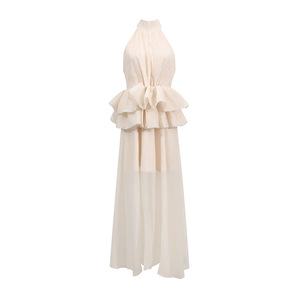 Vestido de Novia Elegante para Mujer, Serie de Vestidos de Alta Gama, Nuevo Modelo con Cuello Alto, Sin Mangas, Cintura con Volantes, Bdbh - Product Image 3