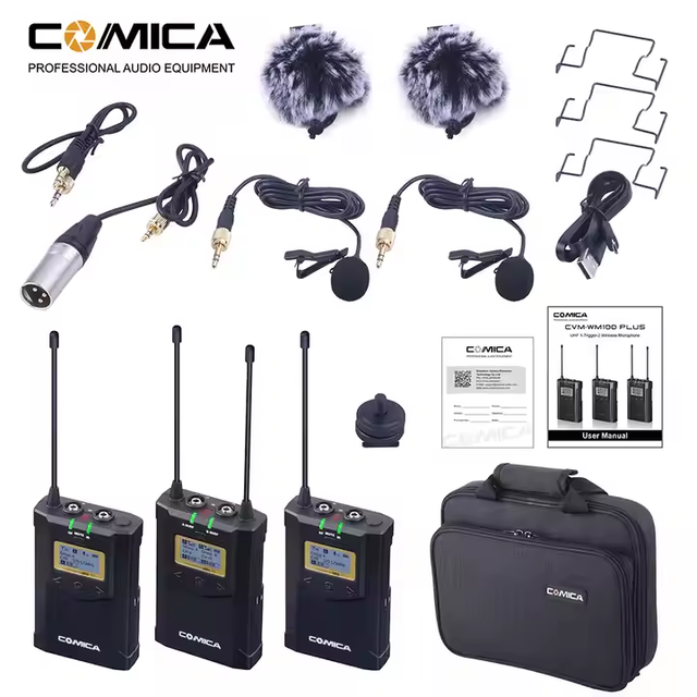 USD369 Free Ship CVM-WM100 PLUS UHF 48-Channel Mono Stereo Real-Time Monitor Wireless Microphone for DSLR, Camera and Smartphone