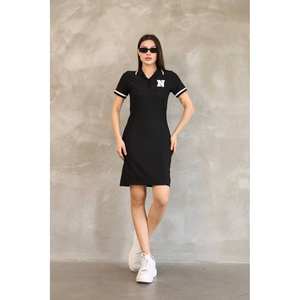 Robe polo pour femme de la marque N, noire, en polyester tricoté respirant, imprimé lettres, manches courtes - Product Image 5