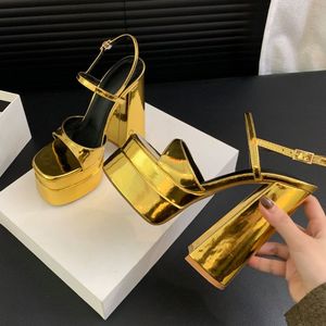 Nuevo Calzado de Verano para Mujer, Sandalias de Diseñador Doradas/Plateadas, Zapatos de Plataforma con Tacón para Mujer - Product Image 5