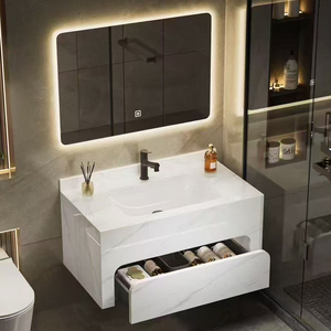 Mueble de Baño Moderno de Doble Capa, Suspendido en la Pared, con Lavabo de Cerámica de Piedra Sinterizada y Gabinete de Mármol - Product Image 5