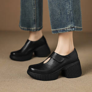 Zapatos de Tacón Medio Grueso, Hechos a Mano, con Punta Cuadrada, Color Sólido, Elegantes, Retro, Casuales, Antideslizantes e Impermeables - Product Image 4