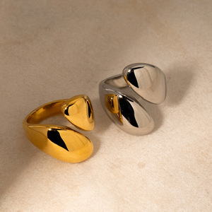 Geometric Gold Plated <b>Ring</b> Women's Fashion Jewelry Gift Simple Minimalist Design 18 Inch Stainless Steel - Product Image 3