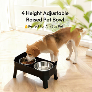 Elecpet mangkuk hewan peliharaan ganda 4 tinggi dapat diatur antiselip besar mangkuk makanan kucing anjing naik 304 baja tahan karat dengan desain kustom hitam - Product Image 2