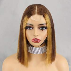 无胶双拉骨直鲍勃人发假发突出Ombre头发2x6高清蕾丝闭合光滑鲍勃假发 - Product Image 4