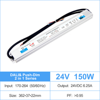 Transformateur de pilote LED dimmable DALI et Push 150W, 170-264V AC vers DC 24V 48V, IP67 étanche, alimentation LED à tension constante