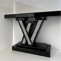 Table console en diamant noir écrasé, forme en V, miroir, luxe moderne pour salon, hôtel