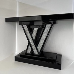 Tavolo Console Moderno di Lusso a Forma di V con Specchio Effetto Diamante Nero per <span class=keywords><strong>Soggiorno</strong></span> - Product Image 3