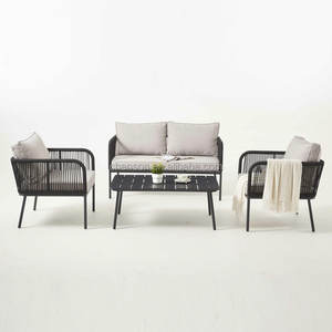 Meubles <span class=keywords><strong>de</strong></span> <span class=keywords><strong>jardin</strong></span> 4 pièces Canapé <span class=keywords><strong>de</strong></span> balcon tissé en corde avec <span class=keywords><strong>table</strong></span> <span class=keywords><strong>basse</strong></span> - Product Image 1