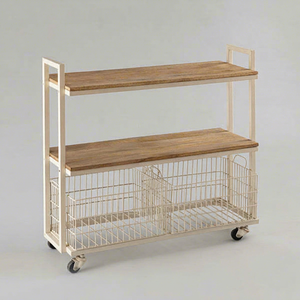Chariot de bar multifonctionnel à 2 niveaux en métal pour hôtel, restaurant, cuisine, salle à manger, salon, avec plateau en verre trempé, 4 roues, personnalisable - Product Image 1