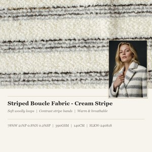 Tissu bouclé rayé crème pour vêtements d'extérieur d'hiver pour femmes avec certificats RWS et GRS - Product Image 1