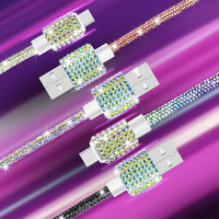 2024 nuevo Cable USB brillante colorido tipo C Micro Personalizado 1m 2M Cable DE DATOS DE cargador rápido trenzado de diamante brillante para iPhone