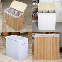 Panier à linge pliable en bambou avec 3 compartiments, couvercle à clipser, poignées en coton pour la chambre, la salle de bain ou la buanderie
