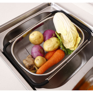 Stainless Steel Vegetable Drain Basket Perforated Telescopic Design Rubber Handle Kitchen <b>Colander</b> Strainer - Product Image 2