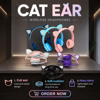Headphone Wireless BT P47M Telinga Kucing Lucu LED Lipat untuk Anak, Earphone Stereo Olahraga dengan Peredam Kebisingan Aktif, Daya Tahan 10-15 Jam