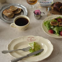 Service de table en céramique crème style rétro coréen avec lettres françaises, assiette à dessert créative, assiette à poisson ovale
