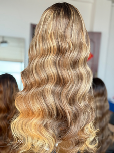 Perruques frontales en dentelle HD à la mode 2026, cheveux naturels, balayage <span class=keywords><strong>blond</strong></span>, perruques ondulées avec petits nœuds pour femmes - Product Image 6