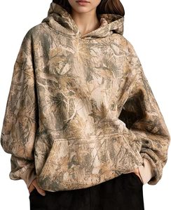 Sudadera con Capucha de Felpa con Estampado de Hoja de Arce para Mujer, Sudadera con Capucha de Camuflaje Extra Grande para Mujer, Sudadera con Capucha Moderna, Modesta y Vintage con Estampado Puff - Product Image 2