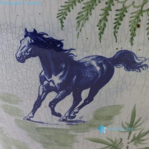 RXCG24-A Grand pot à fleurs en céramique de porcelaine bleu-vert, motif <span class=keywords><strong>bambou</strong></span> traditionnel, glaçure craquelée motif cheval - Product Image 4