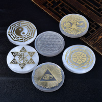 Plaques de Sélénite en Gros pour Bricolage, Ornements en Cristal Œil de Démon Sept Chakras, Sous-verres en Sélénite pour Cadeau Reiki