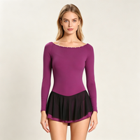 Robe de patinage artistique pour femmes, violette, en spandex extensible, pour entraînement et compétition, tenue de patinage thermique, classique, à manches longues