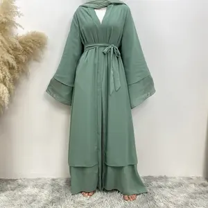Hot Sale New Abaya Women Muslim Dress Plain Color Dubai Chiffon Abaya's Ladies Dress 2023 Wholesale 9 Colors Worldwide
