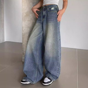 Jeans larges à jambes larges de haute qualité, lavés, bleu, <span class=keywords><strong>noir</strong></span>, gris, pour femmes, jeans <span class=keywords><strong>boyfriend</strong></span> décontractés, pantalons en gros - Product Image 3
