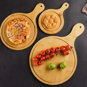 Tabla para servir de bambú para hornear, cáscara de torneado de pizza personalizada, pala de pizza de 12 pulgadas, tabla para cortar pizza